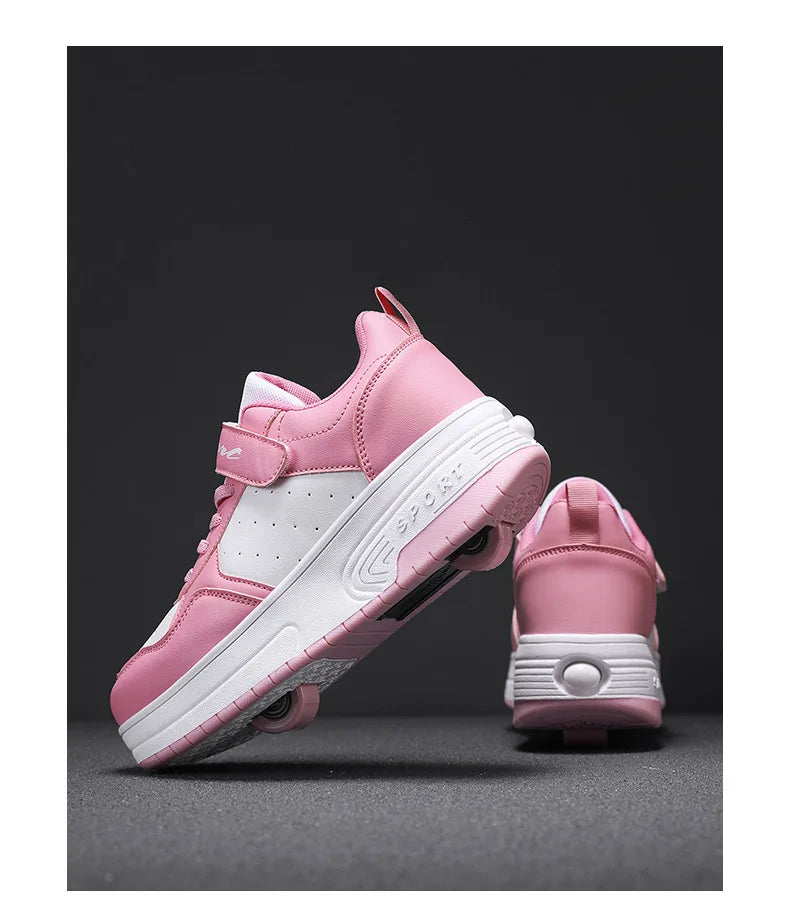 Chaussures Roller Skate Enfants Cuir - Sneakers Roues Amovibles Sport Outdoor Garçons Filles