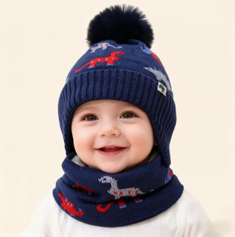 Ensemble 2 Pièces Bonnet et Écharpe Chaud pour Bébé - Hiver Automne Garçon Fille