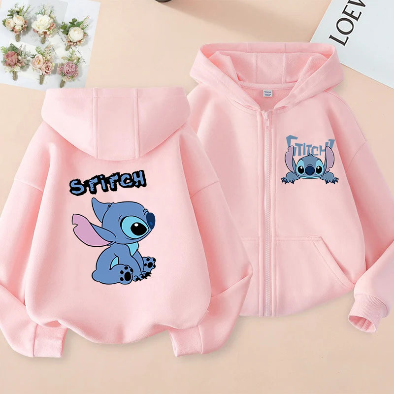 Sweat à Capuche Zippé Enfant Stitch Disney - Veste Hoodie Lilo & Stitch Casual Garçon Fille