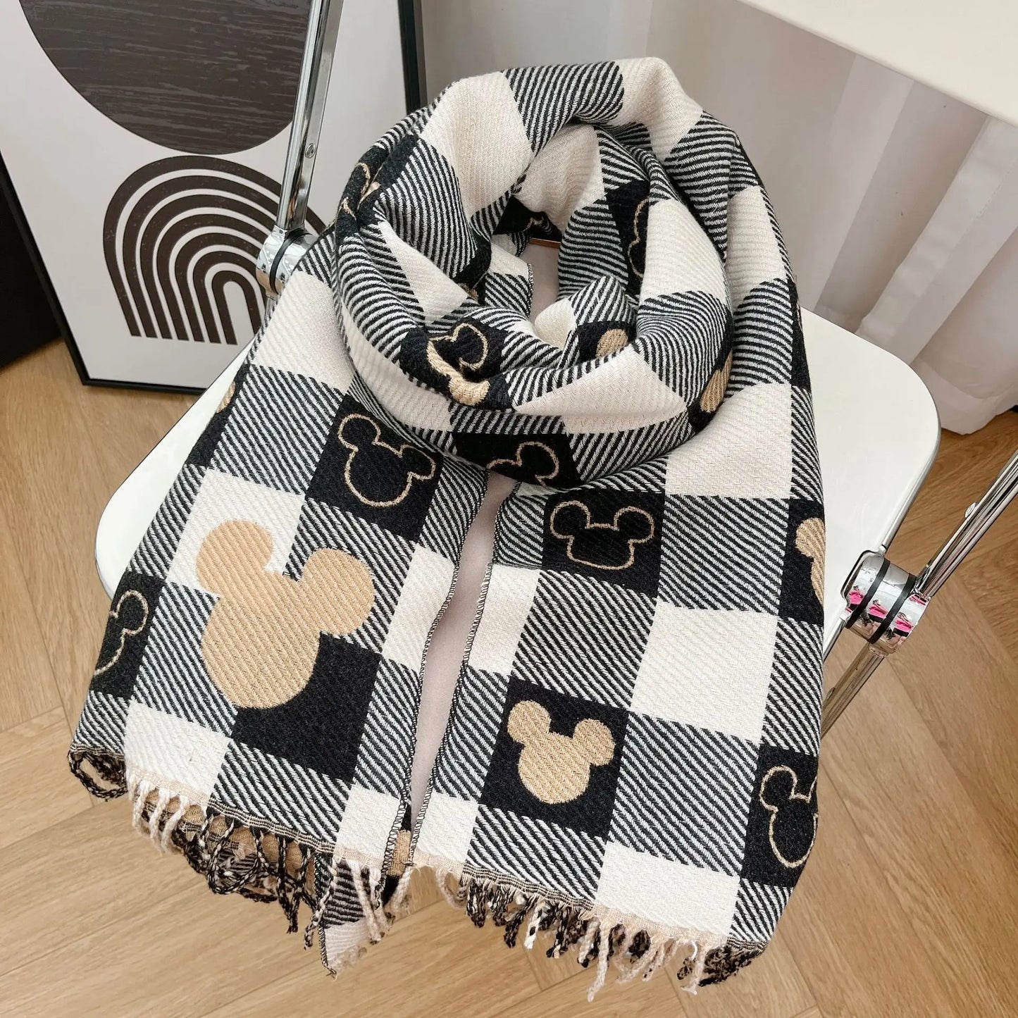 Écharpe Pashmina Cachemire Luxe 2024 - Châle Jacquard Double Face Franges Hiver