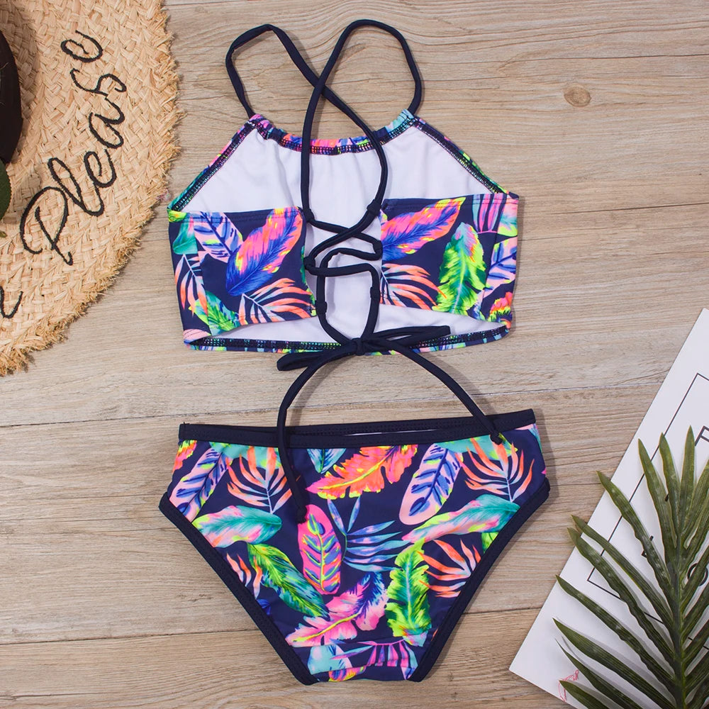 Bikini Fille 2 Pièces à Volants - Maillot de Bain Imprimé 7-14 ans