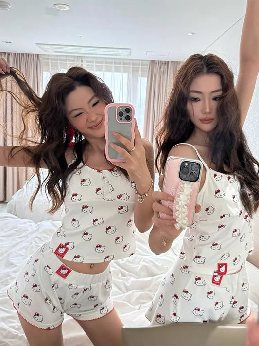 Pyjama Hello Kitty Sanrio Femme - Débardeur Short Sexy Sweet Student Nightwear