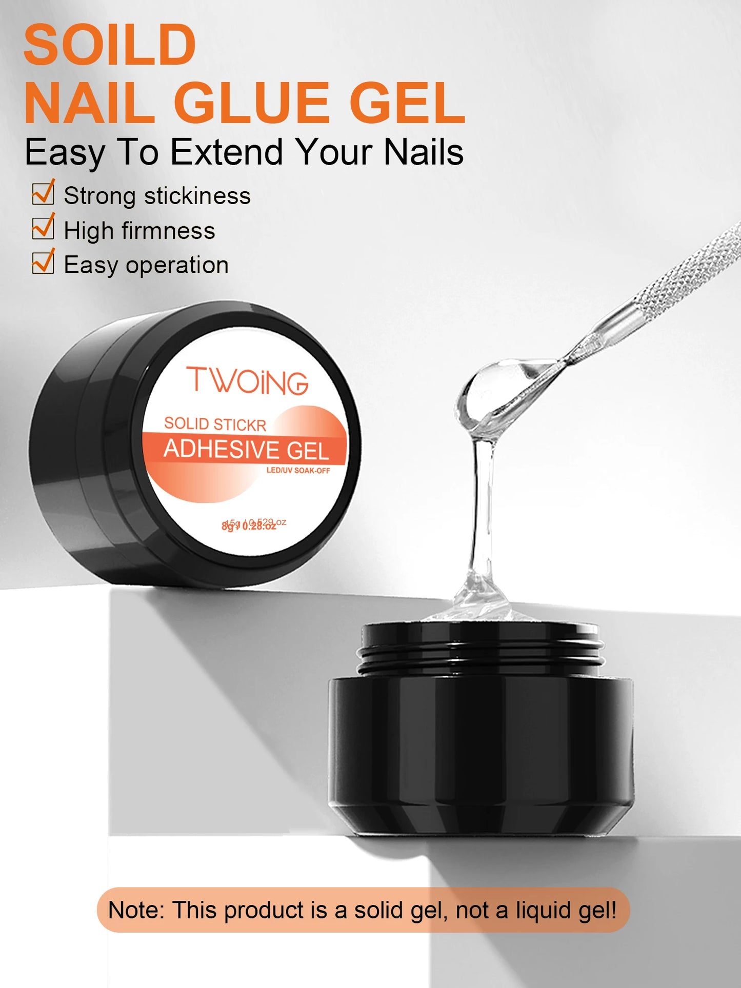 Gel Colle Ongles Solide 8g - Press On Nails Faux Ongles Acrylique Adhésion Forte Longue Durée UV LED