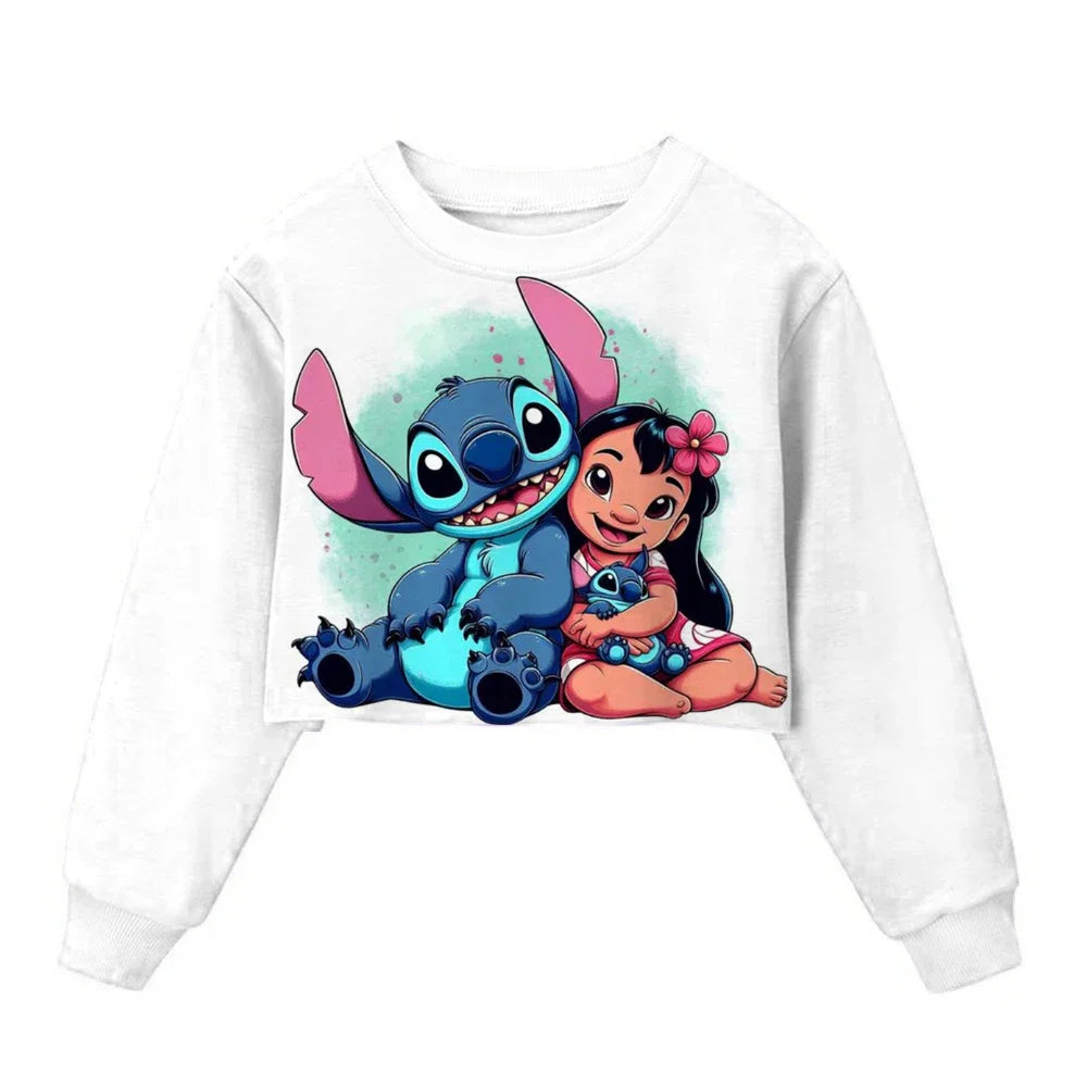 Sweat Court Enfant Stitch - Pull Manches Longues Fille Kawaii Disney Printemps Automne