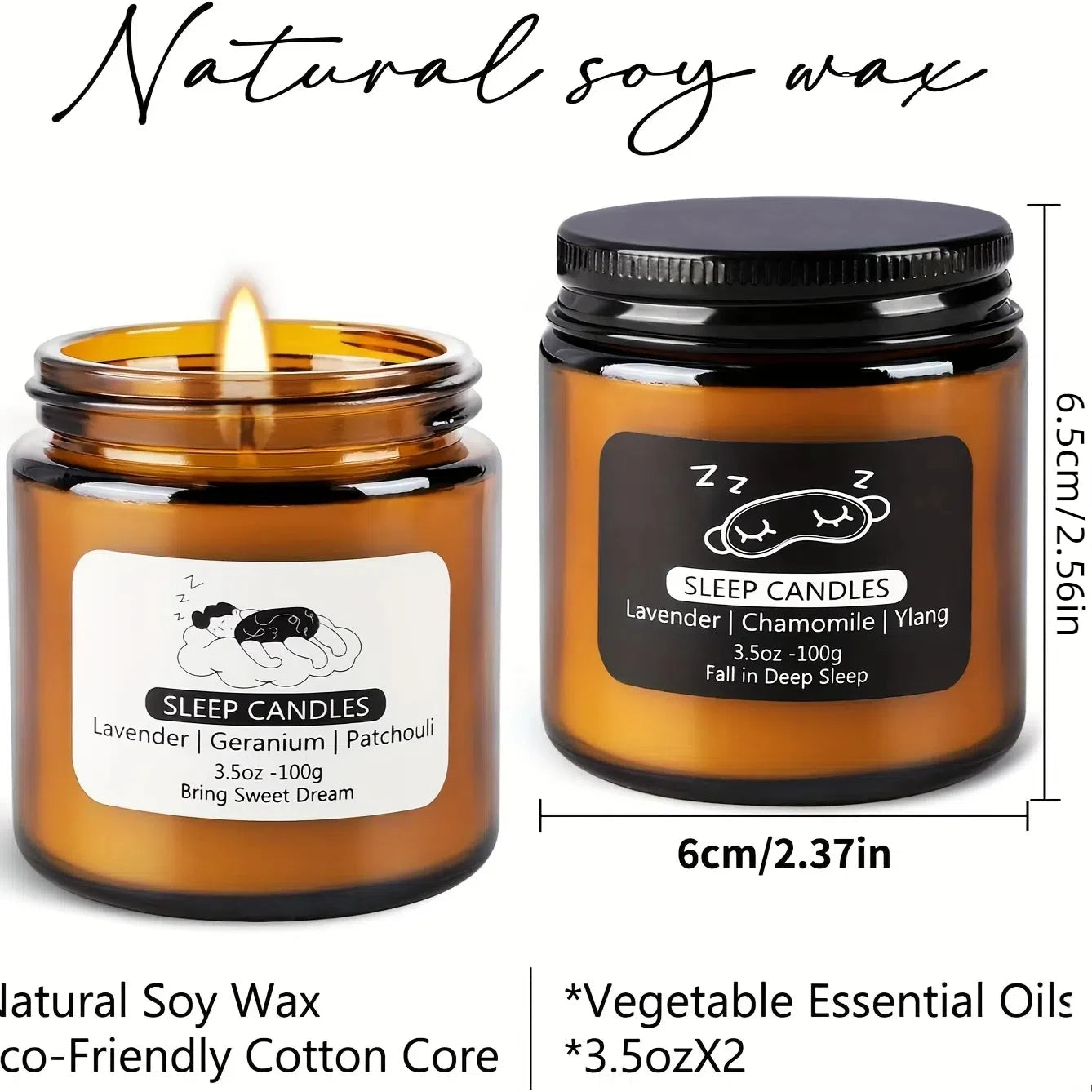 Bougies Parfumées Sommeil - Coffret Bougies Lavande & Camomille en Verre (Lot de 2)