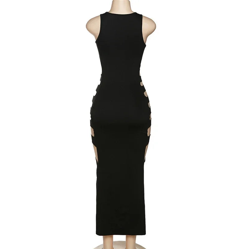Robe Longue Noire Dos Nu Femme - Robe Maxi Moulante Sexy Soirée Club