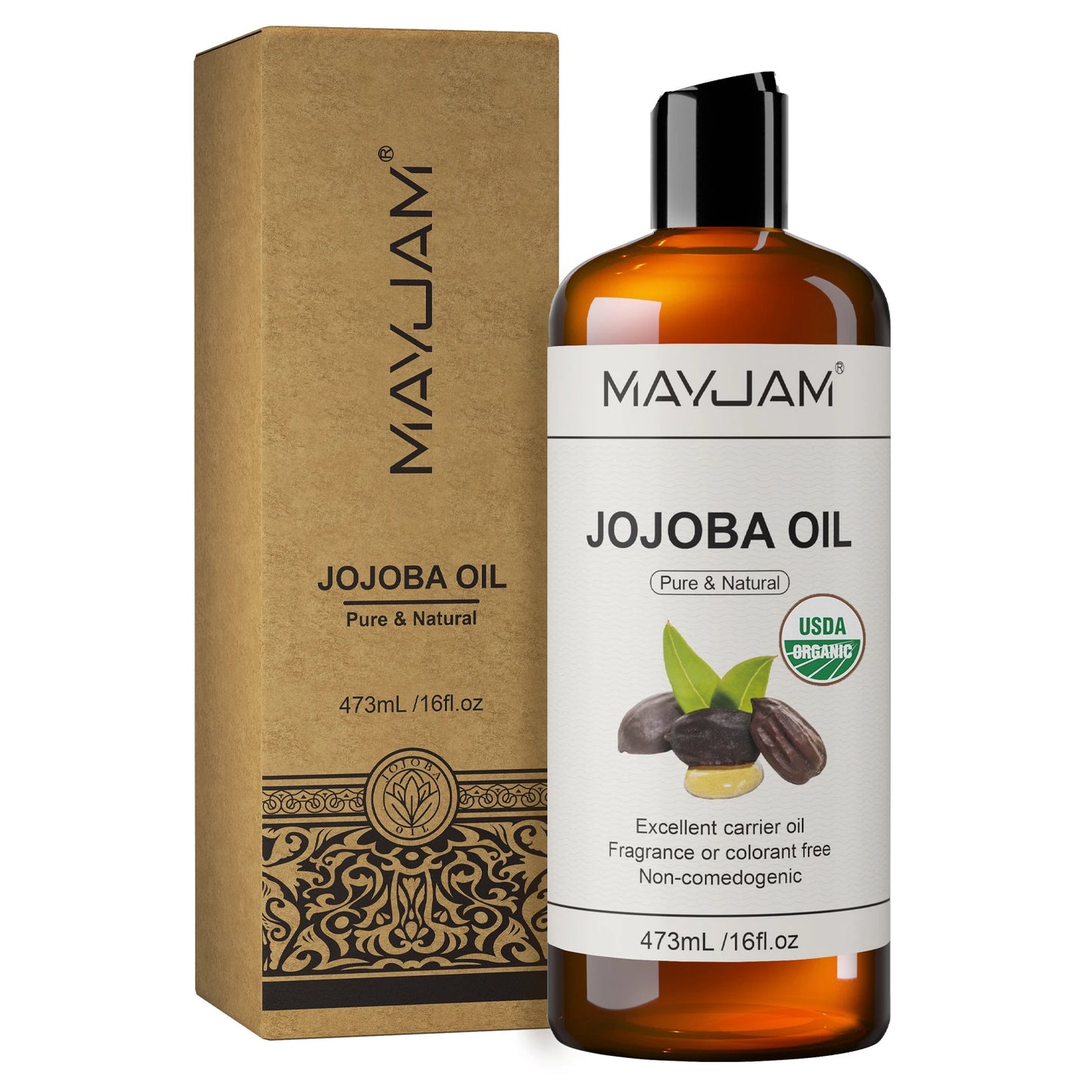 Huile Végétale Bio 473ml MAYJAM - Tournesol Amande Argan Jojoba Coco, Massage Hydratation Cheveux Peau Visage