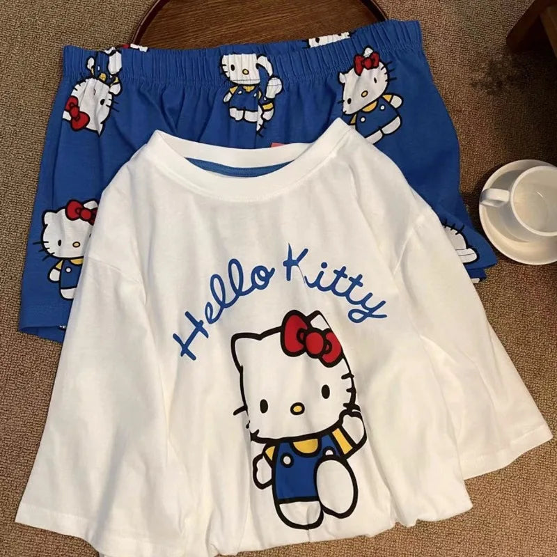 Pyjama Hello Kitty Femme Manches Courtes - Ensemble Short Été Kawaii Anime Casual
