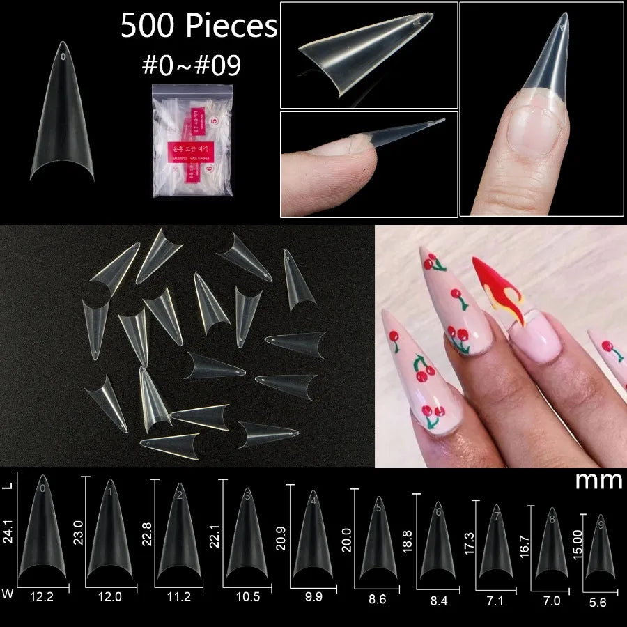 Lot 500 Capsules Ongles Stiletto Courtes XS Faux Ongles Manucure Nail Art Design 10 Tailles Acrylique Capsule