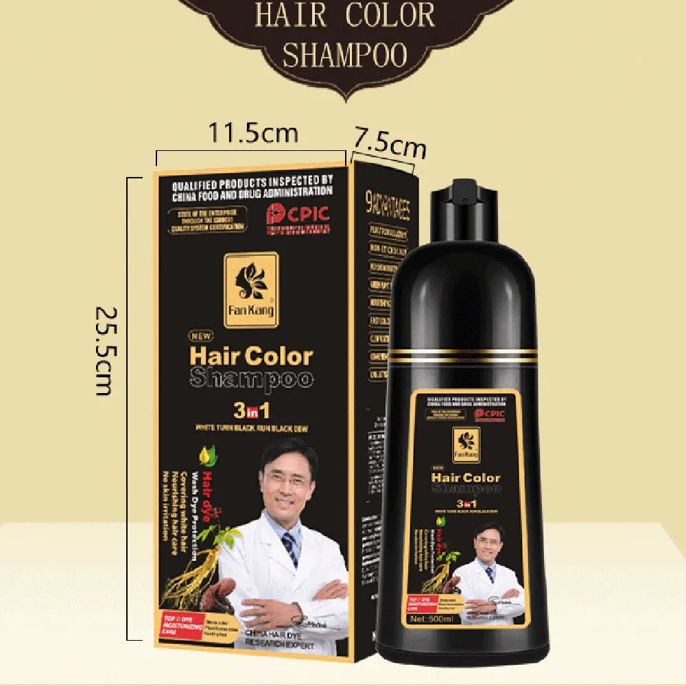 Shampoing Colorant 3 en 1 500ml - Teinture Cheveux Noir Couvre Cheveux Blancs Naturel Rapide Crème DIY
