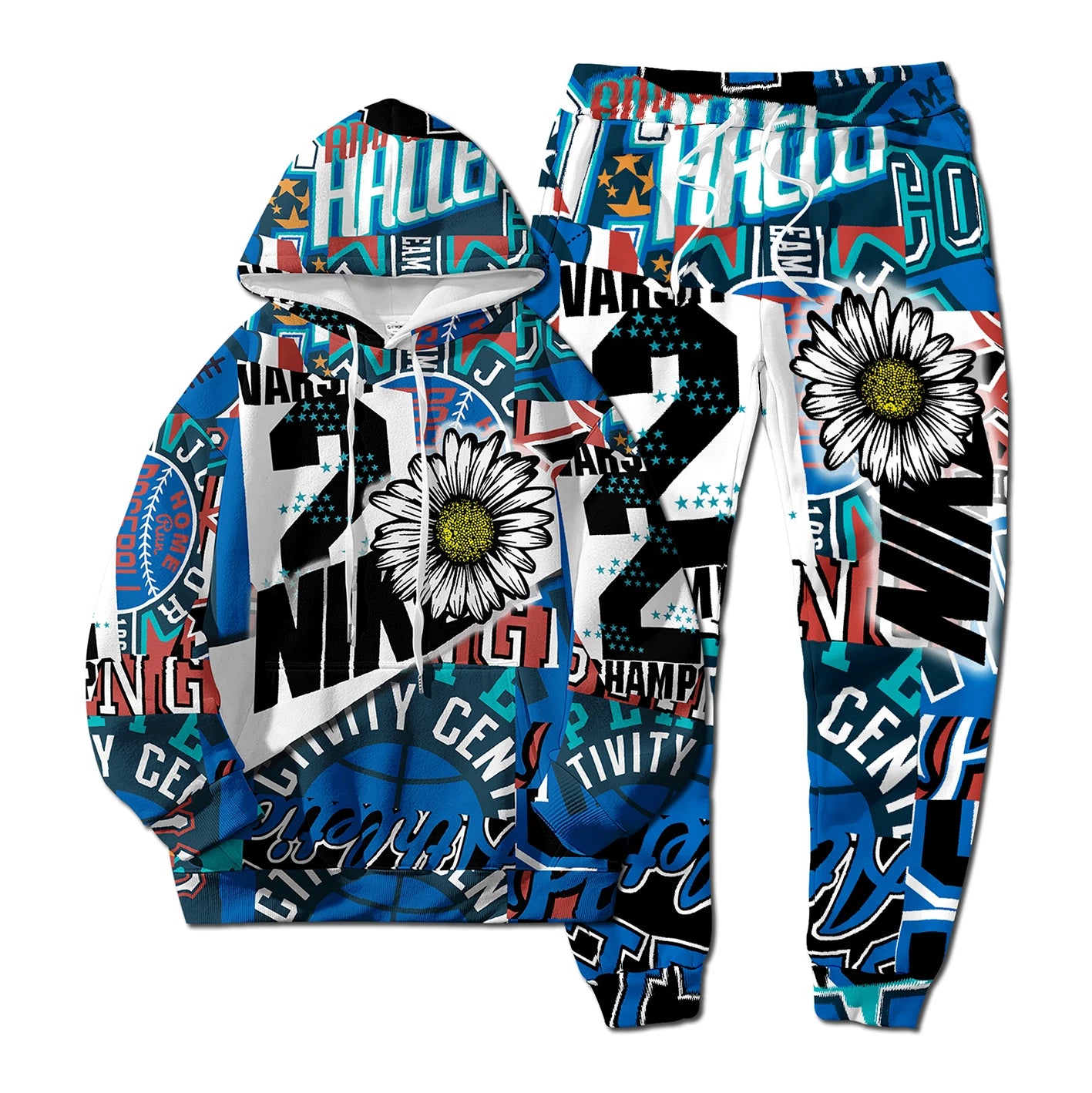 Ensemble Homme Femme 2 Pièces NK Letter - Sweat à Capuche 3D Hip-Hop & Pantalon Long Sport Casual