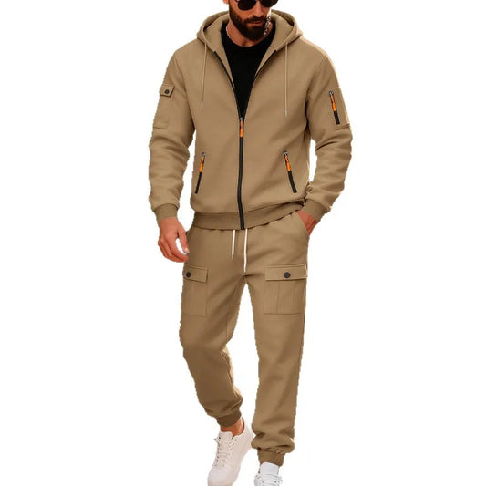 Ensemble Homme 2 Pièces Velours - Sweat à Capuche Loose & Pantalon Workwear Sport Automne-Hiver