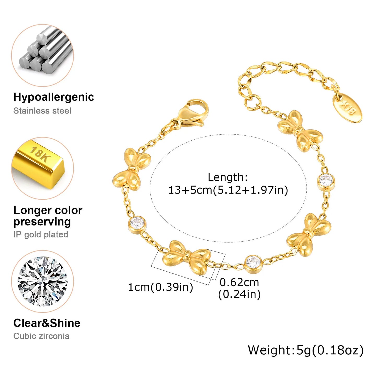 Bracelet Cheville Papillon Vnox Acier Inoxydable - Anklet Zircon Nœud Bijou Femme Fille