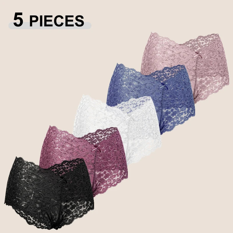 Lot de 5 Culottes Femme Dentelle Sexy - Shorty Transparent Nœud Papillon Respirant
