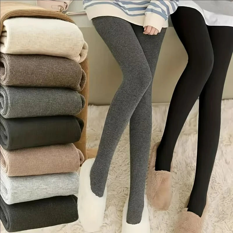 Collants Femme Fashion Gris Tricotés Pression - Automne Hiver Taille Haute Élastiques Streetwear Stocking 2026 Basic Pantyhose