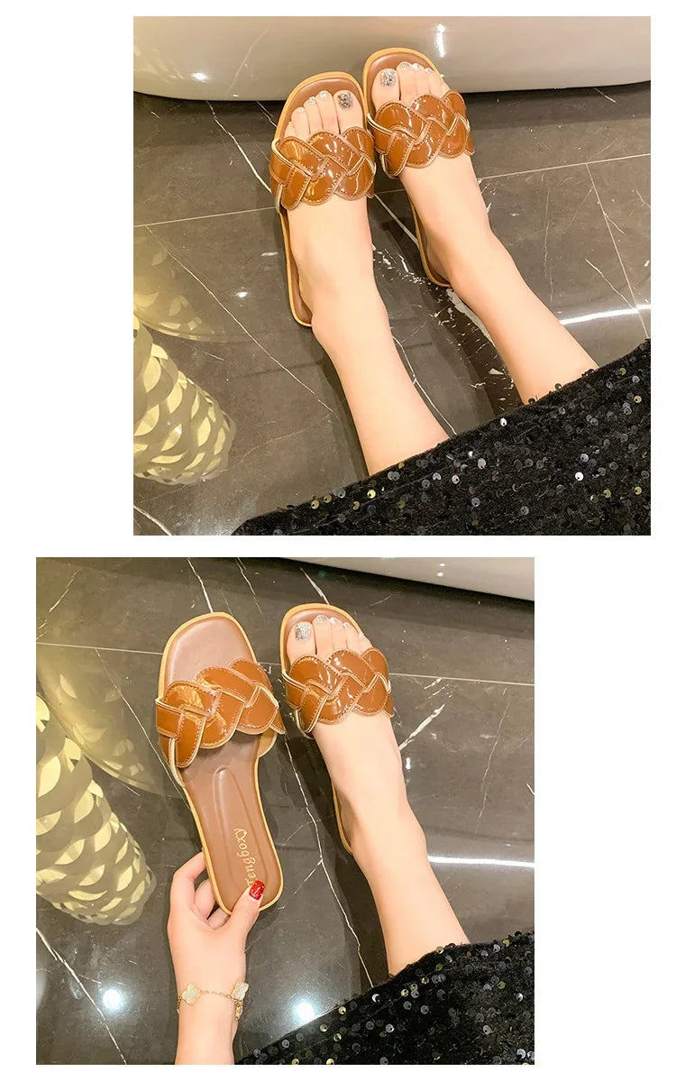 Mules Femme Bout Carré Été - Sandales Plates Large Casual Outdoor