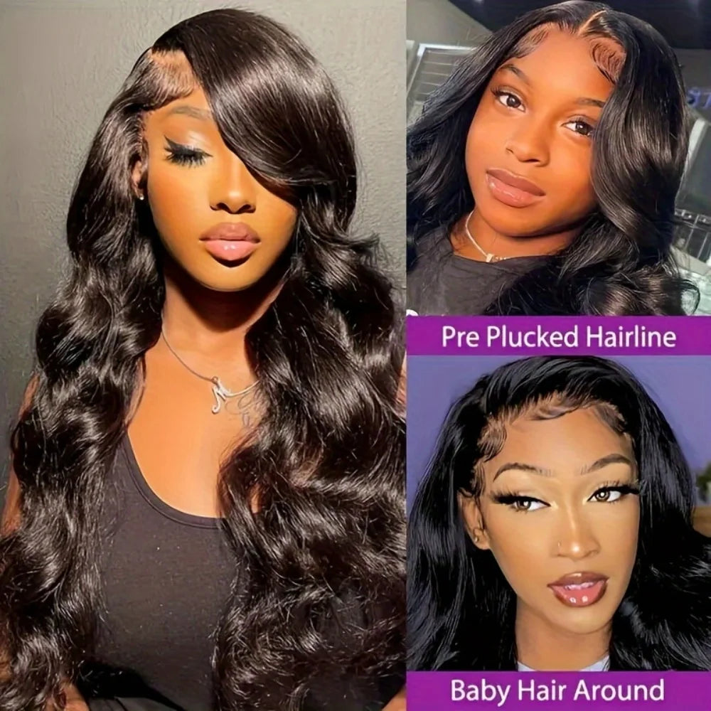 Perruque 360 HD Lace Front Body Wave Densité 250% - Cheveux Naturels Lace Frontal Transparent Pré-Plumée