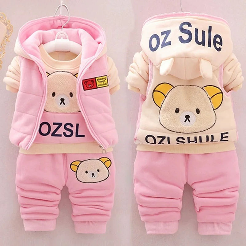 Ensemble Enfant 3 Pièces Automne Hiver - Gilet + Sweat + Pantalon Fille Garçon Cartoon Casual