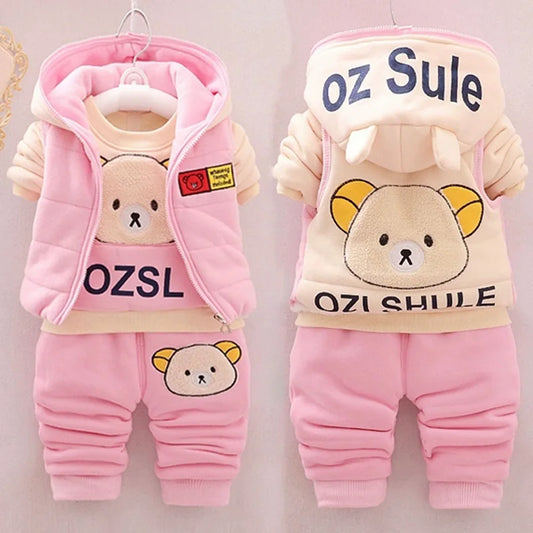 Ensemble Enfant 3 Pièces Automne Hiver - Gilet + Sweat + Pantalon Fille Garçon Cartoon Casual