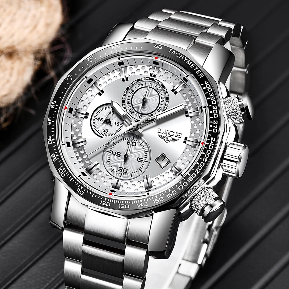Montre Sport Homme LIGE Chronographe Or Noir - Acier Waterproof Luxury