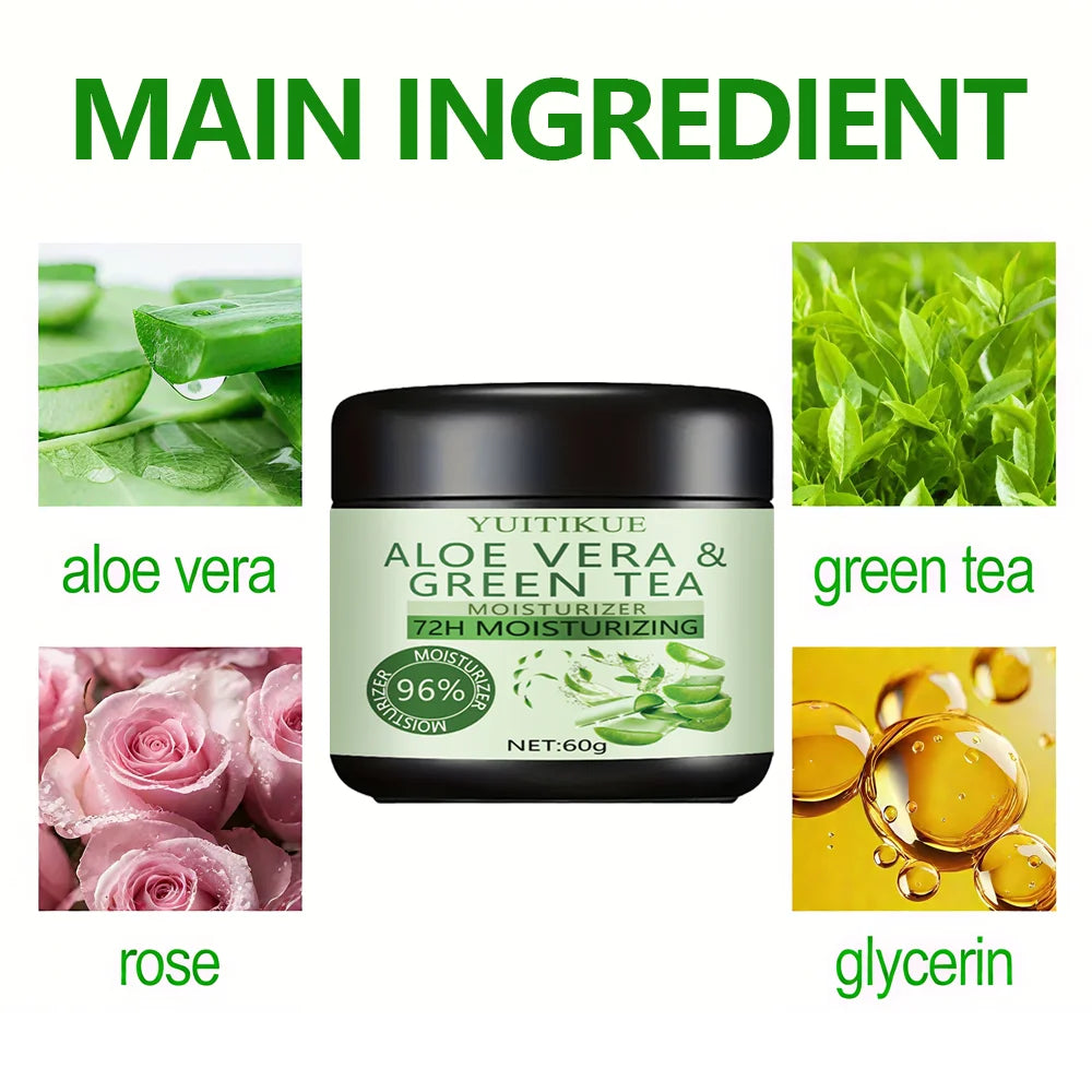 Crème Hydratante Aloe Vera Thé Vert - Nourrit Profondément Peau Sèche Rugueuse Soin Quotidien Mains Pieds