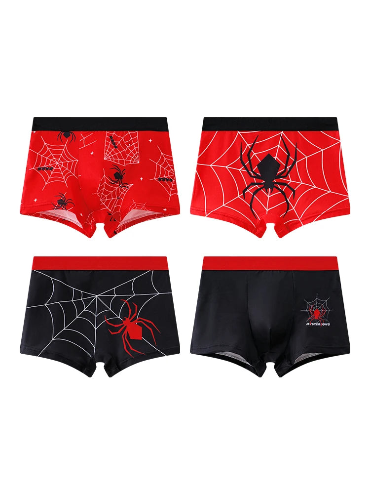 Lot 4 Boxers Garçon Ado Araignée - Sous-Vêtements Tricot Confortables Toutes Saisons