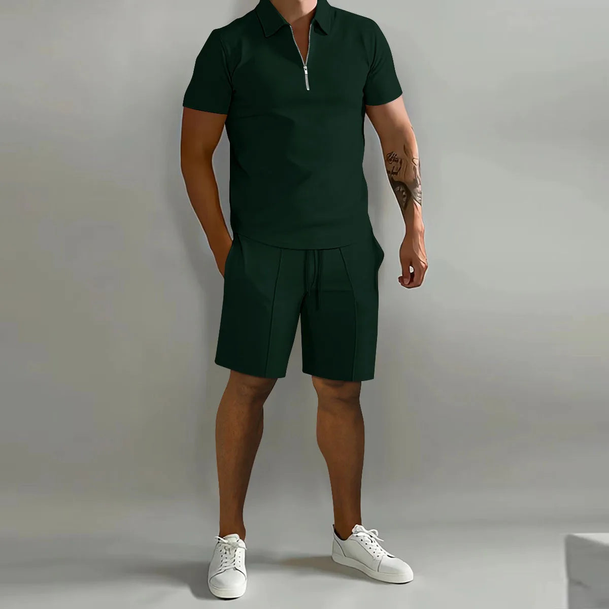 Ensemble Homme 2 Pièces Polo Sport - Polo Manches Courtes & Short Décontracté Automne