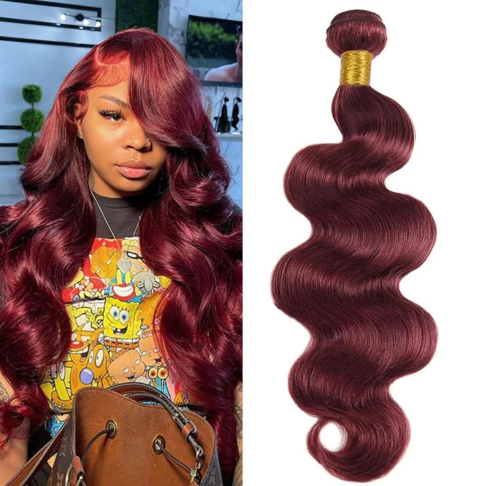 Mèches Cheveux Humains Péruviens Bordeaux 99J - Extensions Tissage Double Trame Qualité 12A