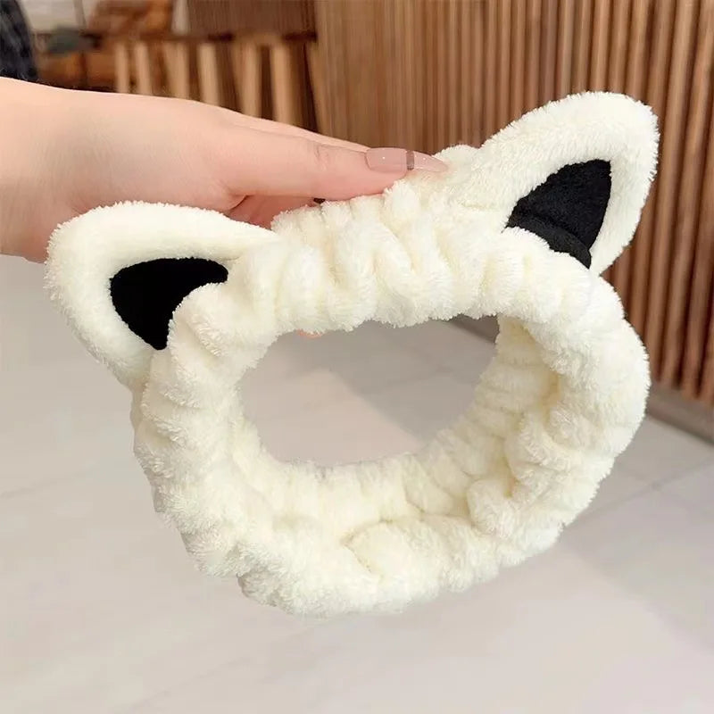 Bandeau Cheveux Chat Peluche - Serre-Tête Mignon Lavage Visage Accessoire Coiffure