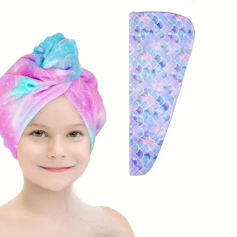 Serviette Cheveux Microfibre à Séchage Rapide - Bonnet Absorbant Imprimé Cartoon - Accessoire Salle de Bain