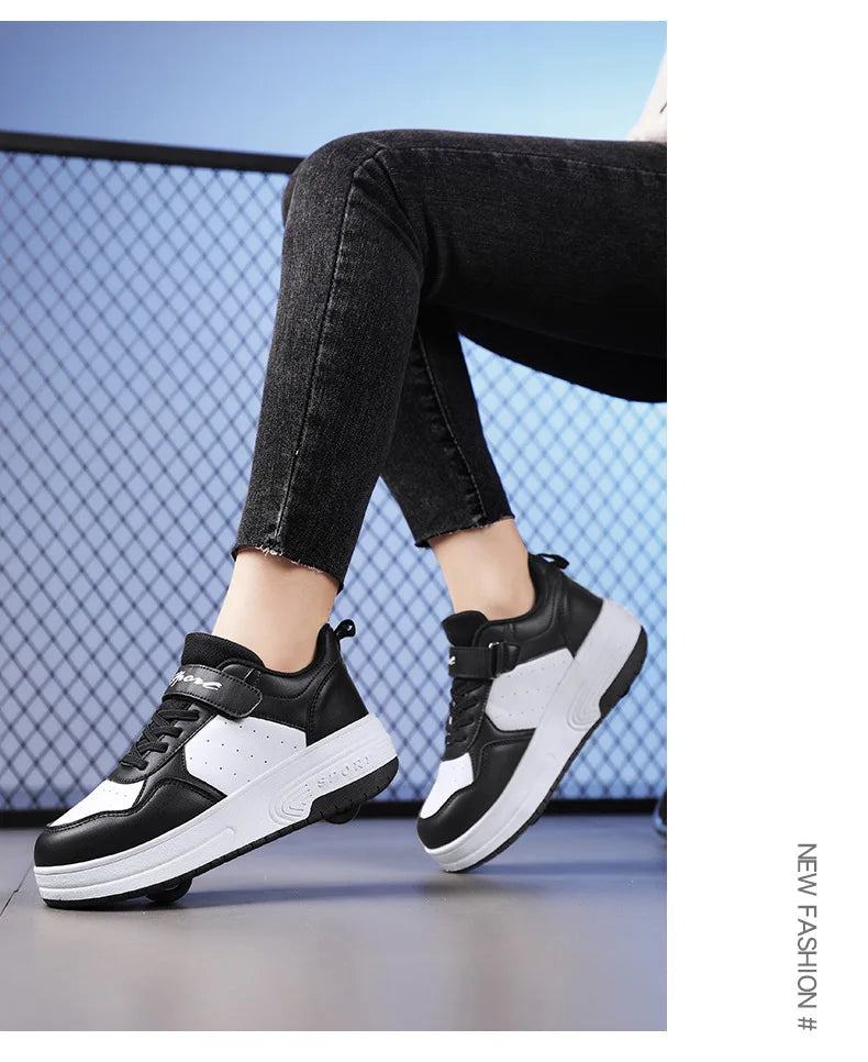 Chaussures Roller Skate Enfants Cuir - Sneakers Roues Amovibles Sport Outdoor Garçons Filles