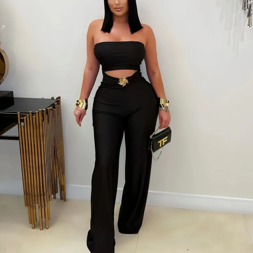 Combinaison Moulante Ajourée Dos Nu - Jumpsuit Sexy Streetwear Femme