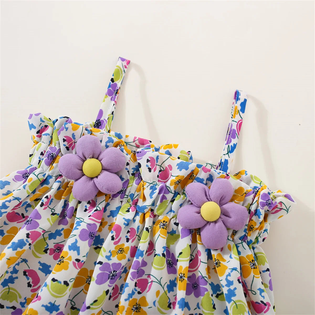 Ensemble 2 pièces bébé fille été - Top bretelles fleurs + Short mousseline