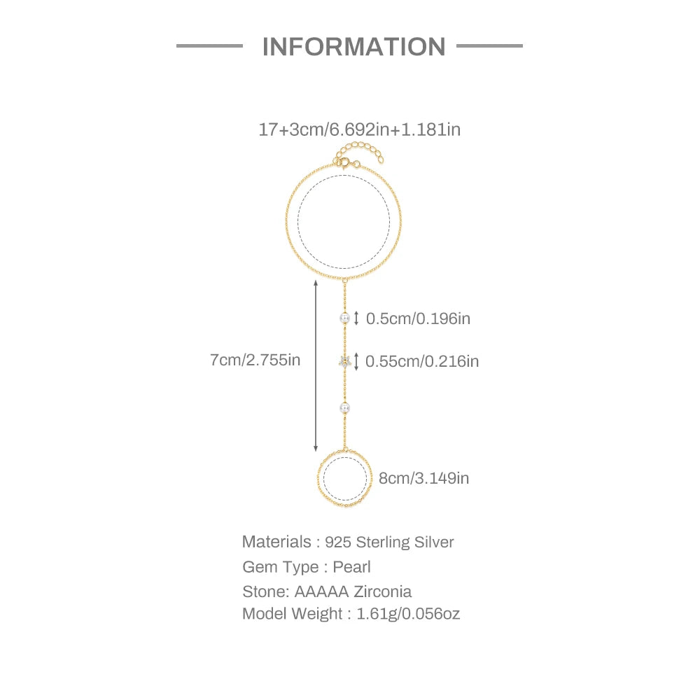 Bracelet Bague Argent 925 Cœur Pétale Zircon - Chaîne Main Femme Minimaliste Scintillant