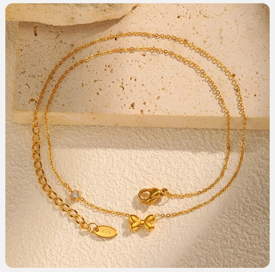 Bracelet Cheville Papillon Vnox Acier Inoxydable - Anklet Zircon Nœud Bijou Femme Fille