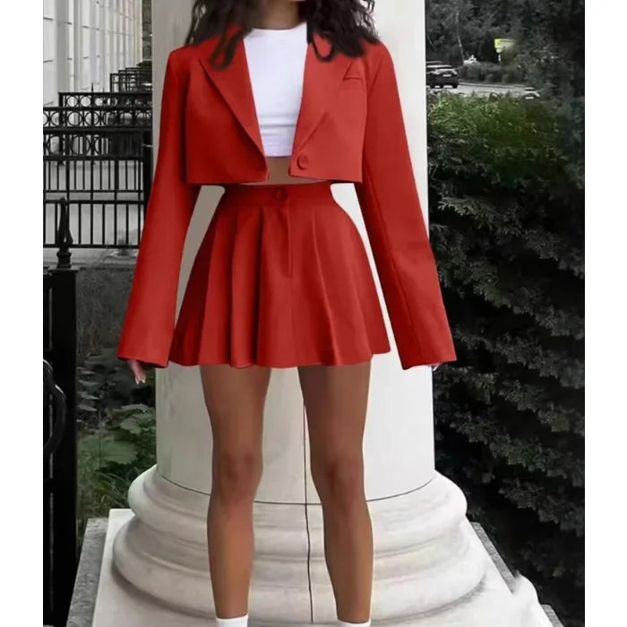 Ensemble Femme 2 Pièces Blazer Chic - Veste Courte Crop & Jupe Mini Plissée Streetwear