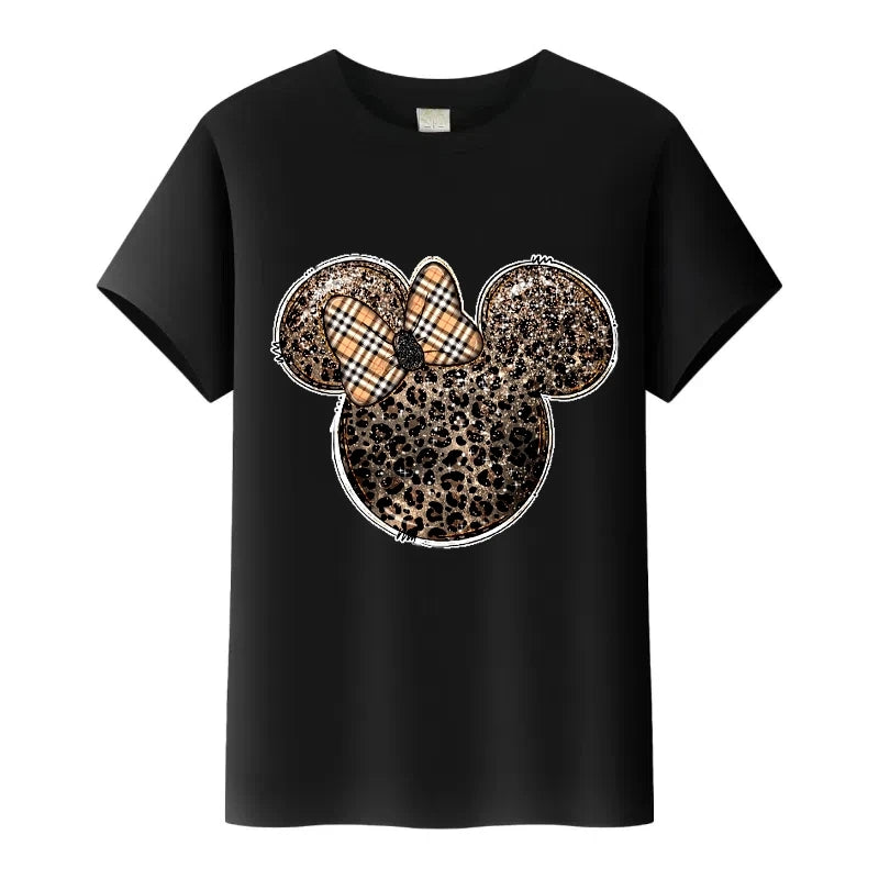 T-Shirt Disney Mickey Minnie Léopard - Femme Homme Enfant - Manches Courtes Casual