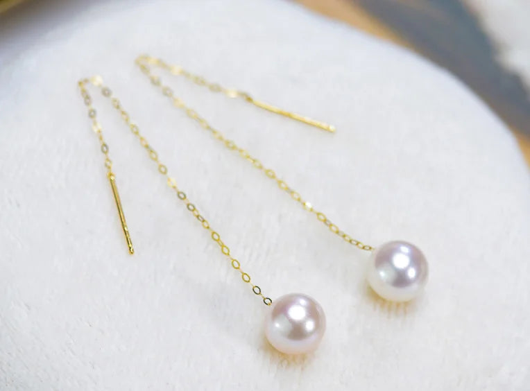 Boucles d'Oreilles Or 18k Perle Femme - Longues Pendantes