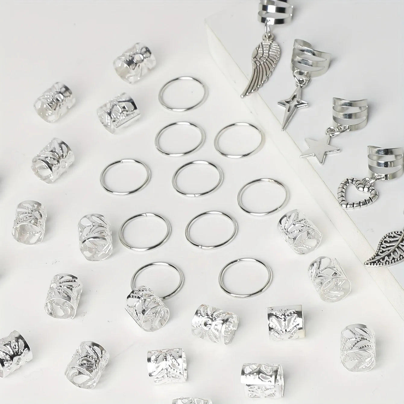 Lot de 45 Anneaux pour Tresses en Alliage - Bijoux Cheveux Dreadlocks Style Hippie pour Tresses Femmes et Filles