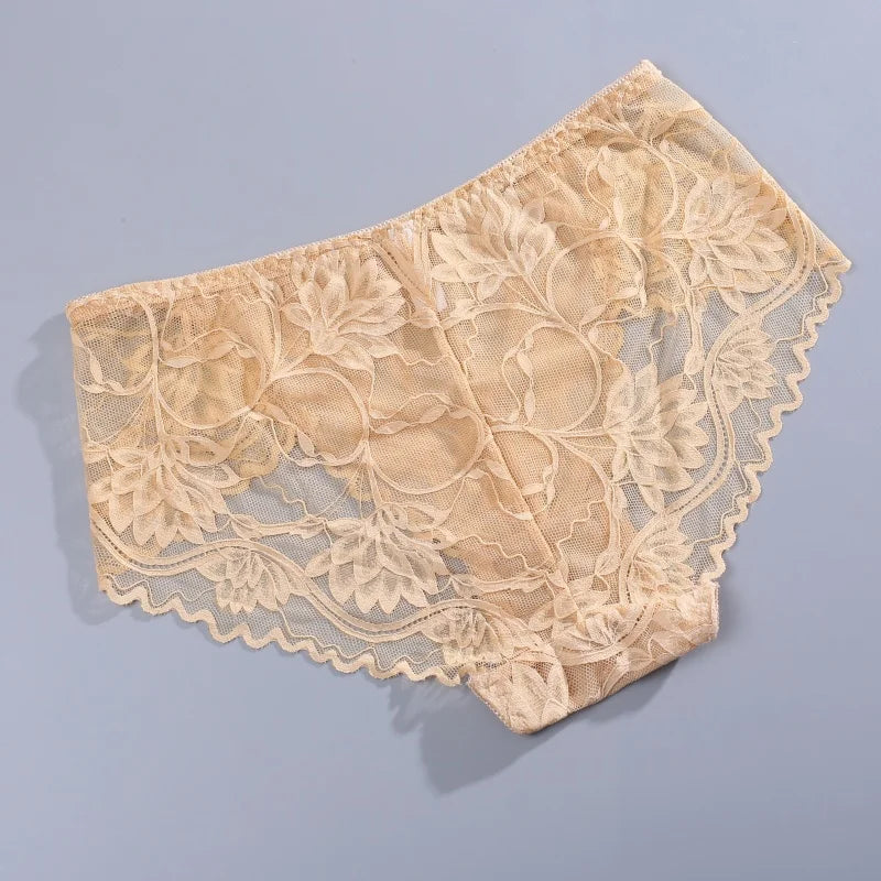 Lot 4 Culottes Femme Dentelle Sexy - String Taille Basse Broderie Florale Respirant Confort