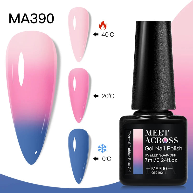 Vernis Gel Base Caoutchouc MEET ACROSS 7ml - Thermochrome Paillettes Gradient UV Manucure Longue Tenue