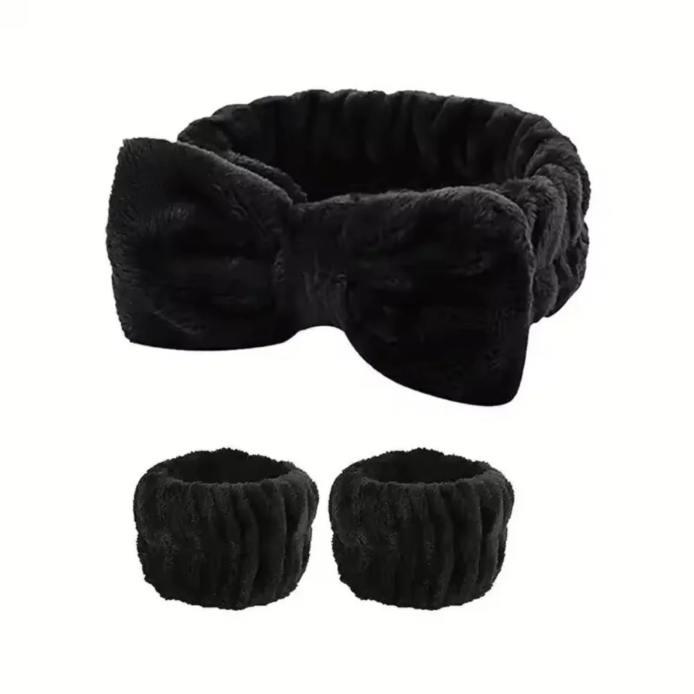 Lot 3pcs Bandeau Spa Serre-Tête Bracelet Lavage Visage - Microfibre Maquillage Serviette Cheveux Absorbant Poignet
