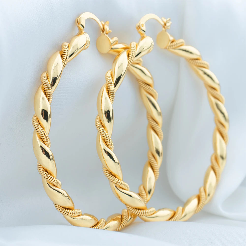 Grandes Boucles d'Oreilles Créoles 60mm Femme - Plaqué Or Style Punk Fashion 2024