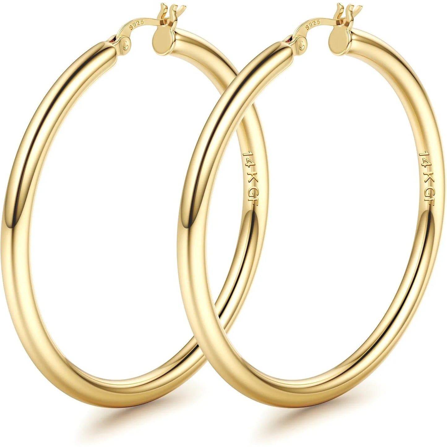 Boucles d'Oreilles Créoles Plaqué Or 14K Femme - Grandes Créoles Hypoallergéniques