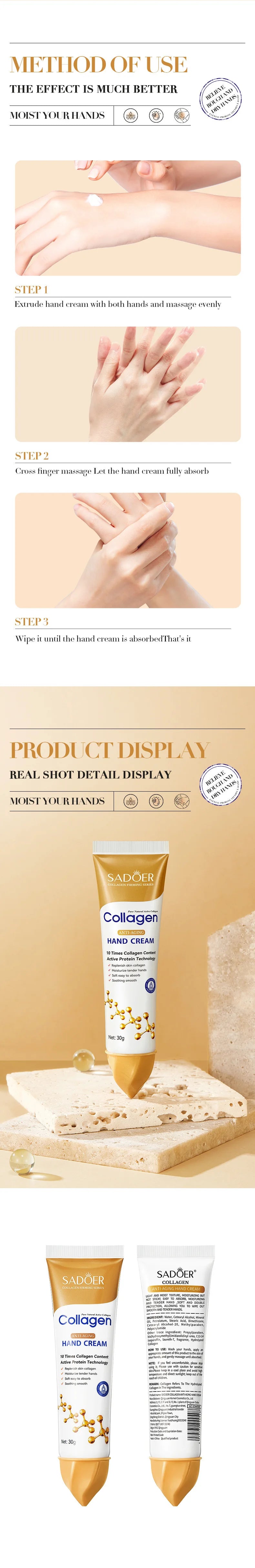 Crème Mains SADOER Collagène - Hydratante Raffermissante Soins Peau