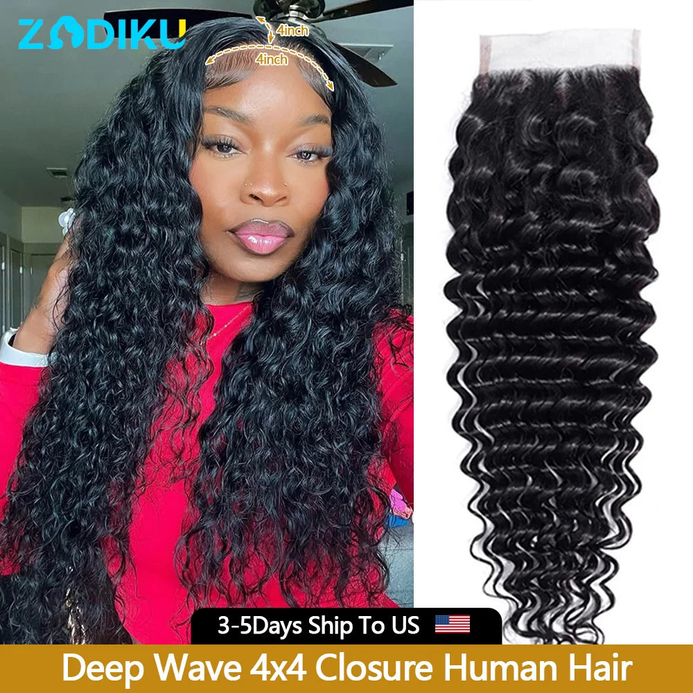 Closure Lace 4x4 Transparent HD Deep Wave - Cheveux Naturels 100% Humains Pré-Plumé