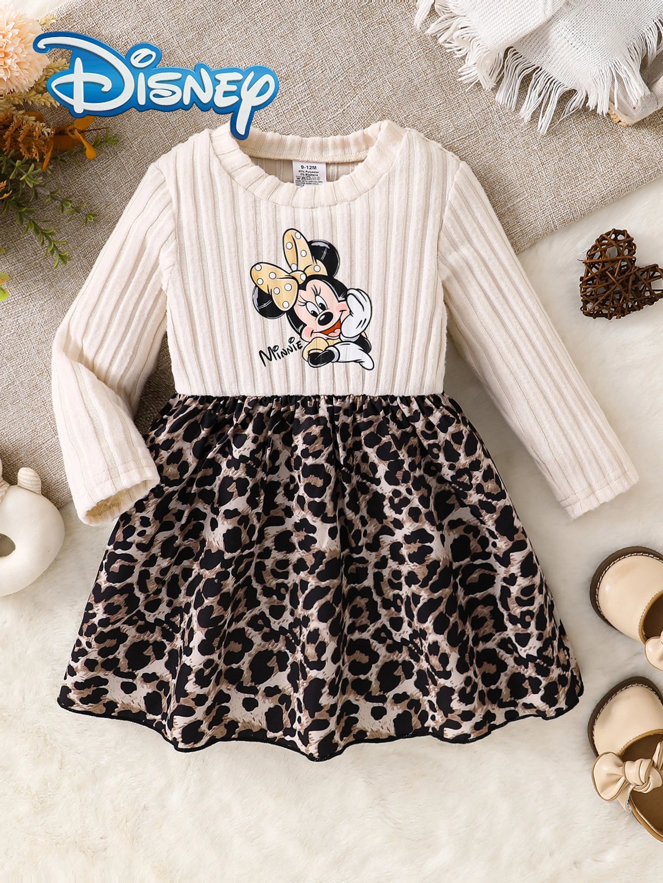 Robe Fille Minnie Mouse Disney Léopard - Robe Manches Longues Automne Hiver