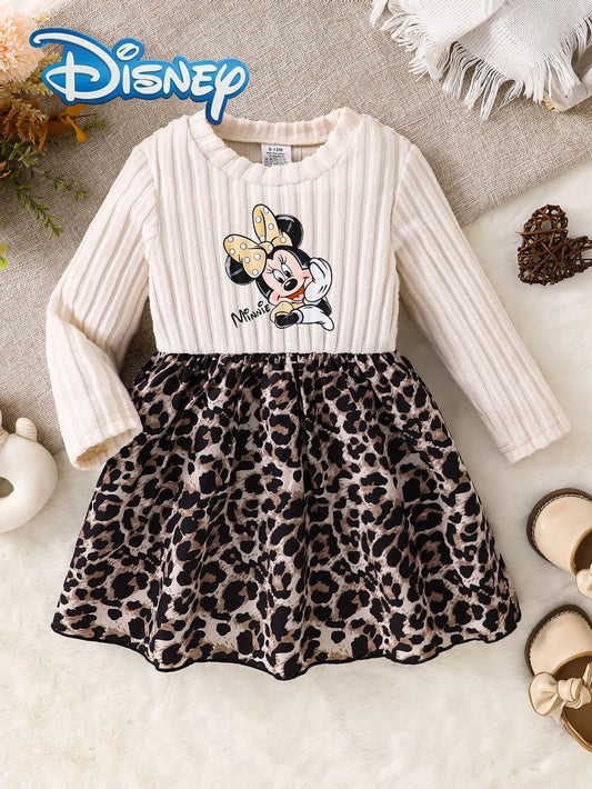 Robe Fille Minnie Mouse Disney Léopard - Robe Manches Longues Automne Hiver