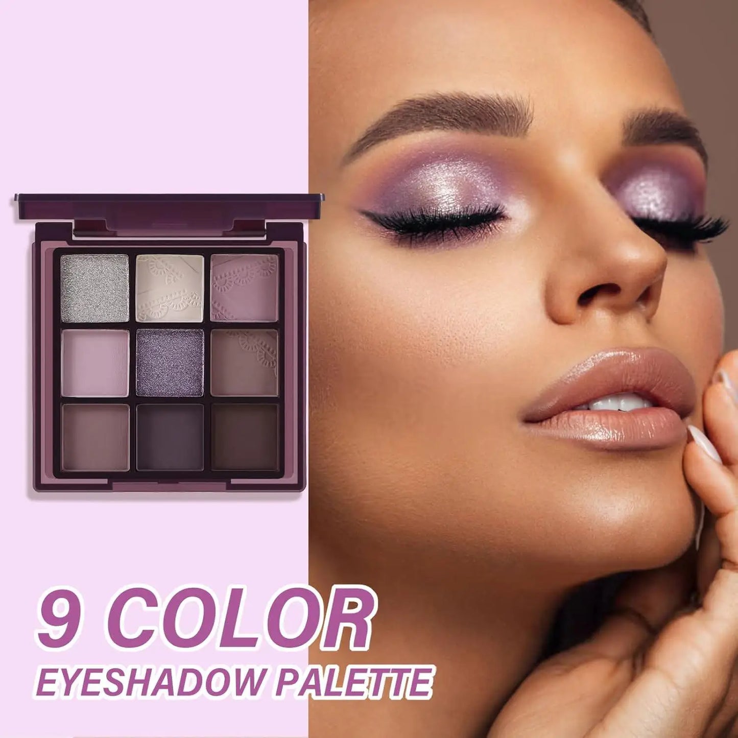 Palette Fard à Paupières Violet 9 Couleurs Haute Pigmentation Mat Shimmer Violet Marron Argent Neutrals Longue Tenue Smoky