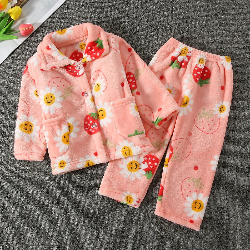 Pyjama Enfant Hiver Polaire Corail - Ensemble Cartoon Doux et Chaud